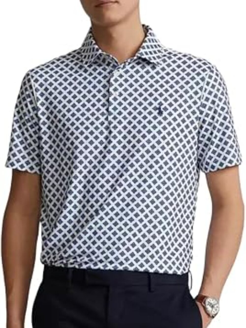 Polo Ralph Lauren Blue White Geometric Performance Golf Polo Shirt Large
